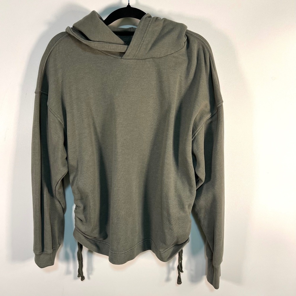 Aerie Womens Oversized Ruched Side Tie Hoodie Olive‎ Green French Terry XL